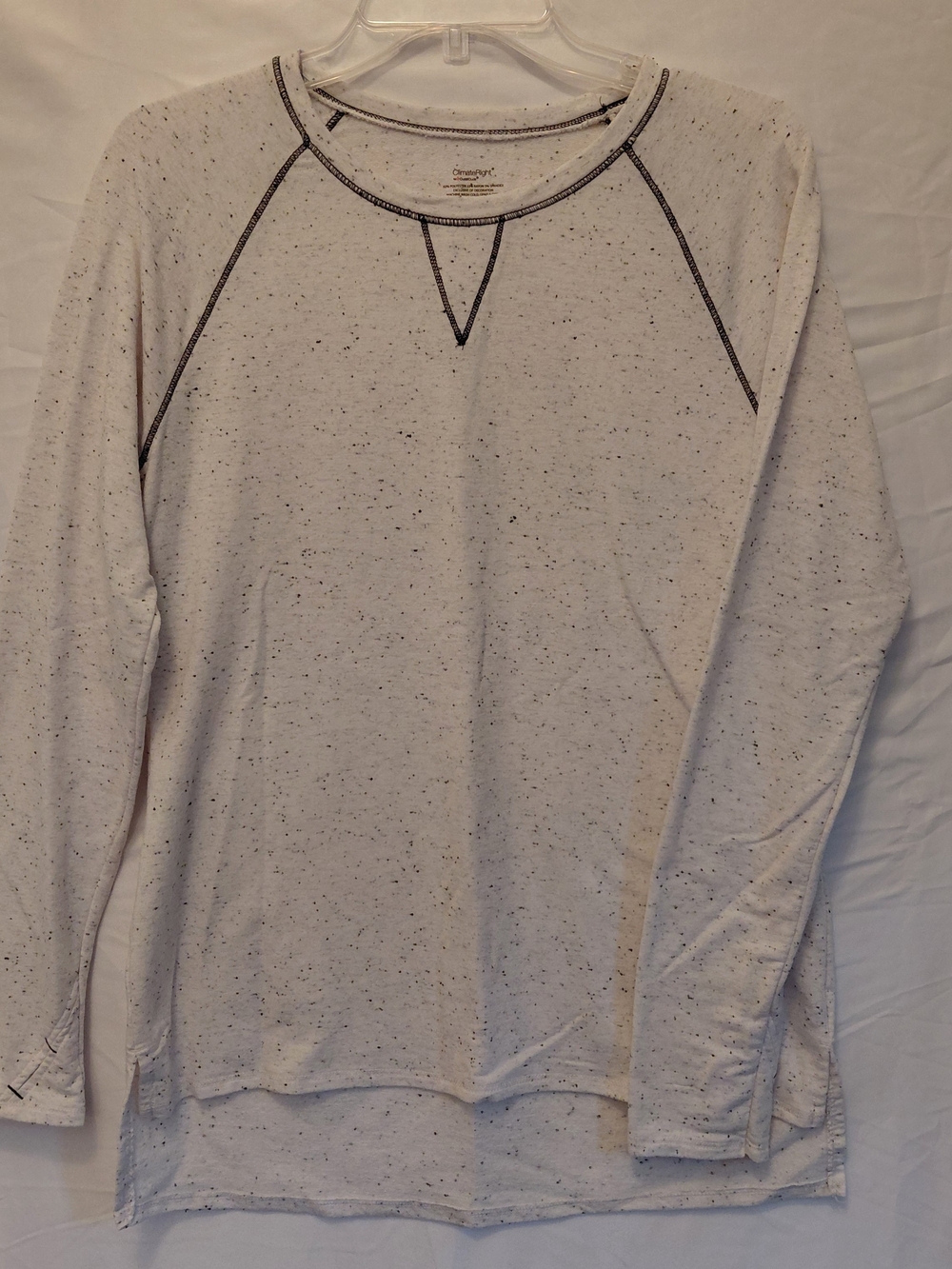 Cuddl Duds White Speckled Crewneck Shirt with Contrast Stitch #2490